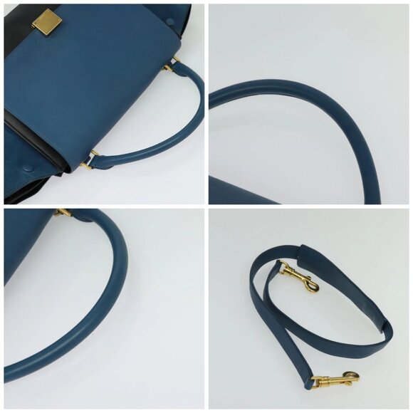 CELINE Trapeze Hand Bag Leather 2way Blue Gold Auth BA2576 - Picture 16 of 16